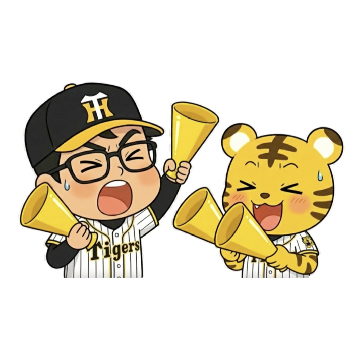 メガホンで応援する虎子屋のキャラクターたち